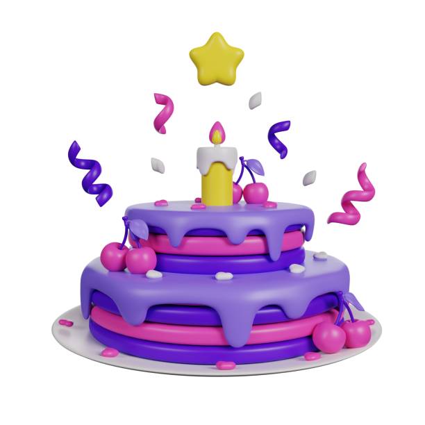 istock Birthday cake with one canble and confetti 3D render icon 1815454913