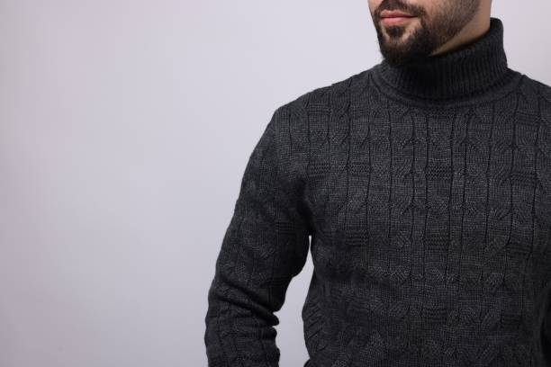 istock Man in stylish sweater on white background, closeup. Space for text 1815470561