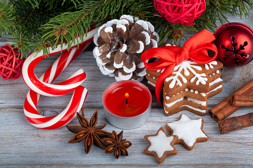 Cookies with candy and Christmas tree