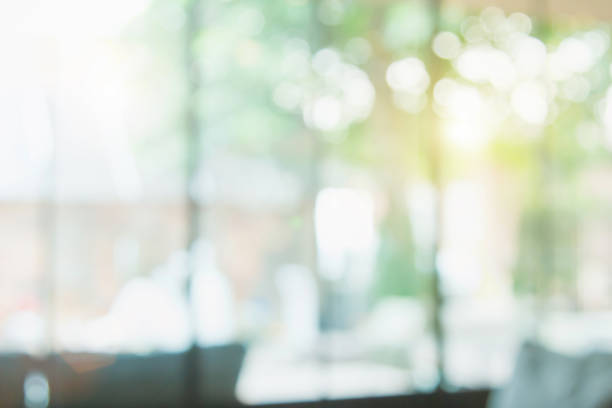 istock Abstract blur interior coffee shop or cafe for background. Blur restaurant interior banner background. Coffee shop blur background with bokeh. Blurred windows green garden background. 1815497984
