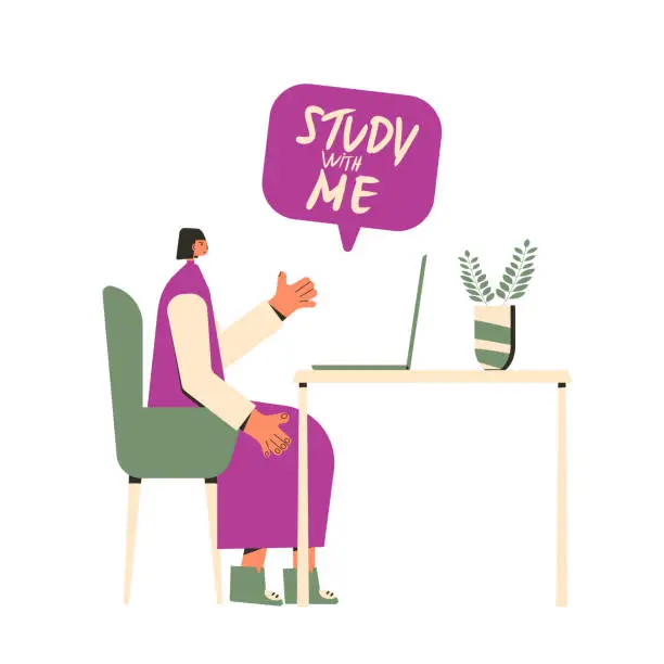 Vector illustration of Study with me. Study buddy. Education together