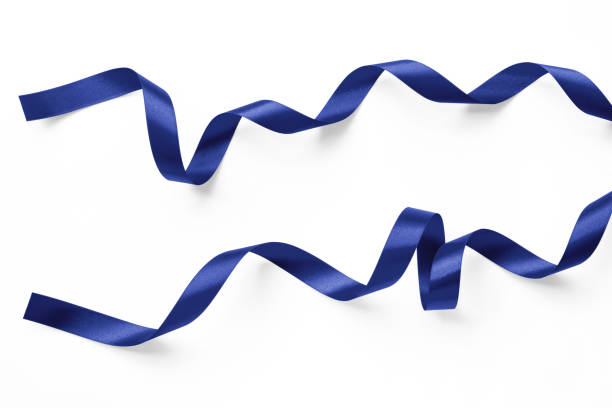 istock Dark blue ribbon navy satin bow color scroll set isolated on white background with clipping path for greeting card confetti design decoration element 1815519691
