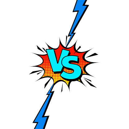 Cartoon comic background. Vs, fight versus. Comics book colorful competition poster with halftone elements. Retro Pop Art style. Vector illustration.