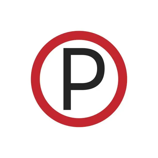 Vector illustration of Isolated red round street sign letter P for Parking area in white , car, automotive, motorcycle parking sign
