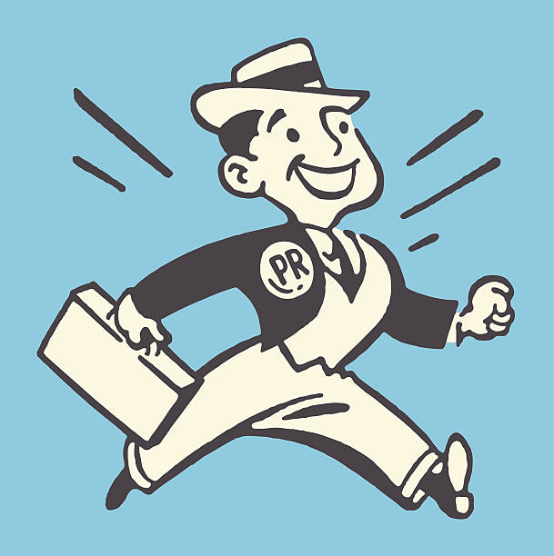stockillustraties, clipart, cartoons en iconen met proud pr man with briefcase - verkoper