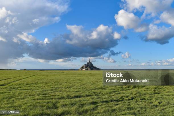 Meadows And Distant View Of Mont Saint Michel Stock Photo - Download Image Now - Blue, Church, Color Image