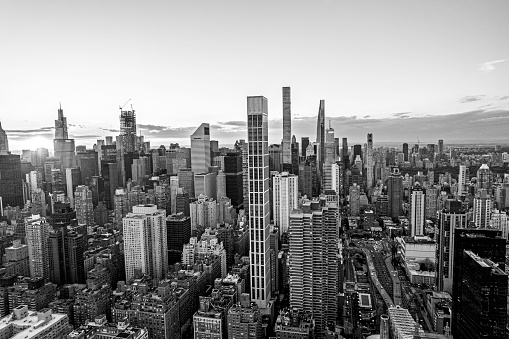 Aerial shot of Midtown Manhattan, Black and white image