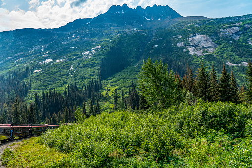 White Pass Summit excursion tour train, Alaska, USA.