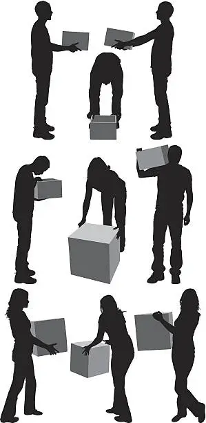 Vector illustration of Silhouettes of a people carrying boxes