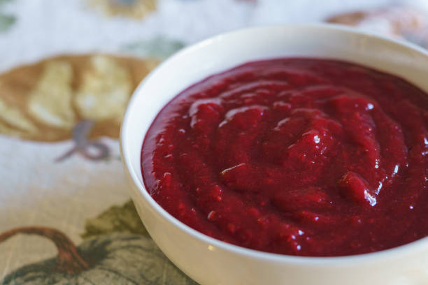 istock Cranberry sauce in a white bowl close-up 1815634797