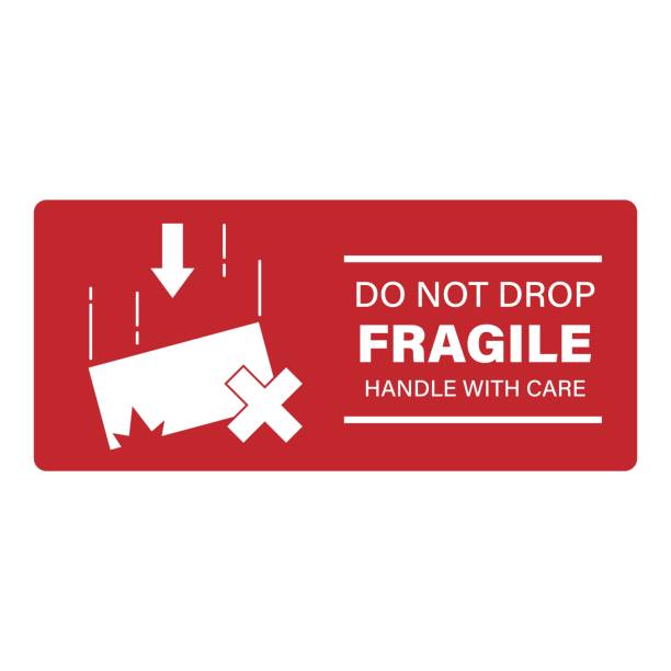 illustrations, cliparts, dessins animés et icônes de autocollant d’étiquette imprimable design rectangle rouge fragile, manipuler avec soin, ne pas laisser tomber avec la liste déroulante de la boîte d’illustration - shipping supplies