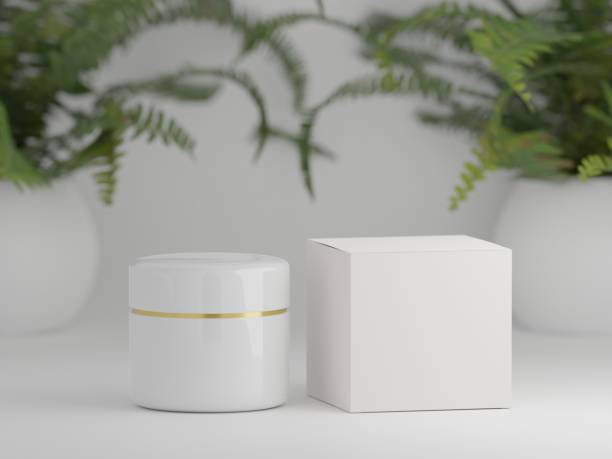 istock White cosmetic jar with editable space and box on a white background with fern plants 1815669637