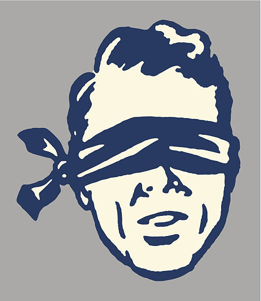 illustrazioni stock, clip art, cartoni animati e icone di tendenza di uomo nella benda sugli occhi - blindfold