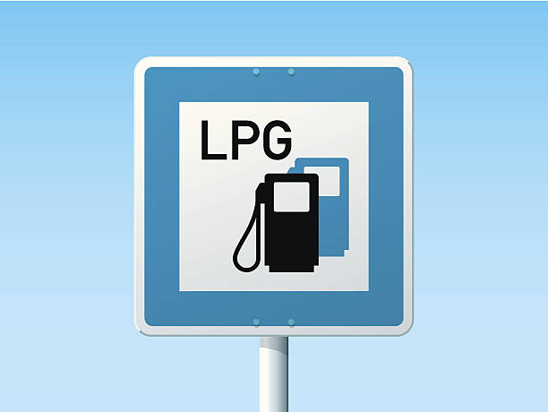 Liquid Petroleum Gas Station German Road Sign Vector Illustration of a german Road Sign in front of a clear blue sky: Liquid Petroleum Gas Station (LPG Tankstelle). All objects are on separate layers. The colors in the .eps-file are ready for print (CMYK). Transparencies used. Included files: EPS (v10) and Hi-Res JPG. liquefied petroleum gas stock illustrations