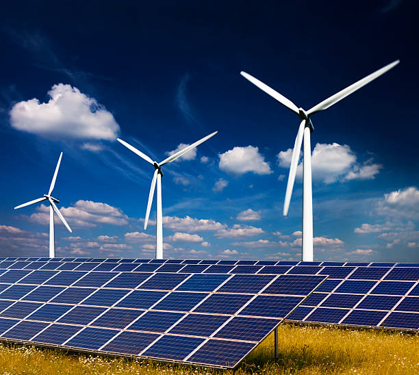 Wind Power and Solar Energy stock photo