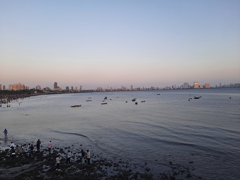 sunset on the mumbai beach. mumbai city view.