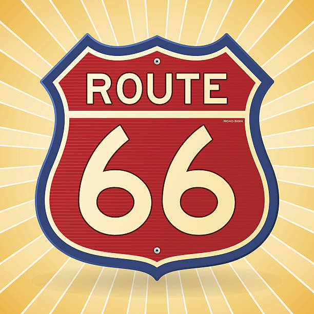 ilustraciones, imágenes clip art, dibujos animados e iconos de stock de vintage la route 66 símbolo - scenics highway road backgrounds