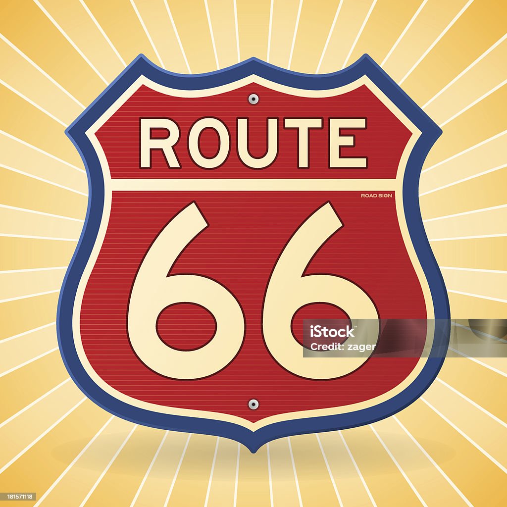 Vintage Route 66 Symbol Transportation Road Sign in red and blue colors. EPS version 10 with transparency included in download. Route 66 stock vector