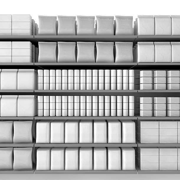 istock Supermarket Shelves With Generic Products Front Close 181571545