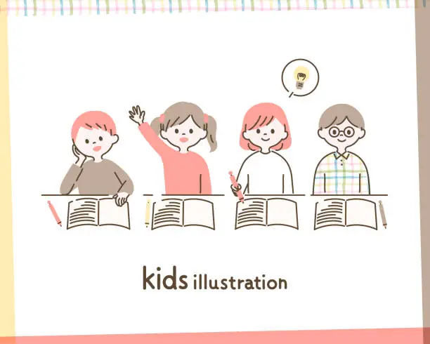 Vector illustration of A simple illustration of children studying