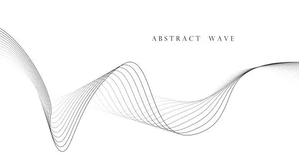 Vector illustration of Abstract black waves on white background. Dynamic waves.