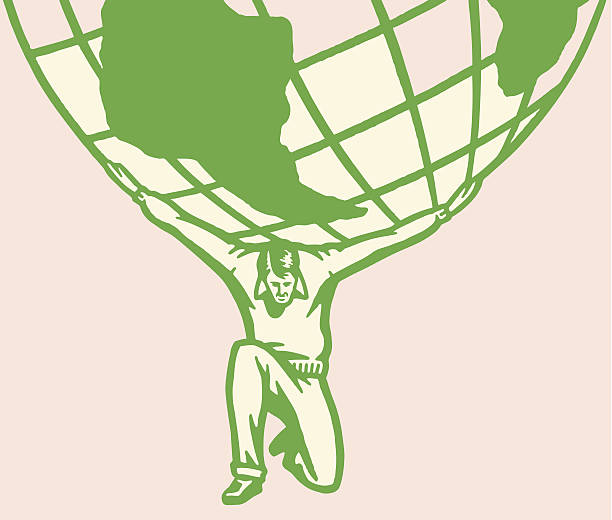 man carrying weight of world on his shoulders - spherical joint stock illustrations
