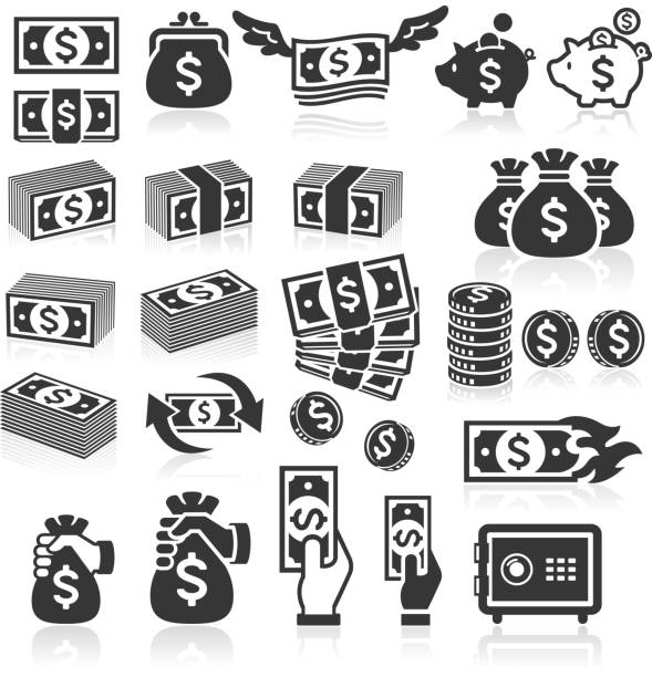 ilustrações de stock, clip art, desenhos animados e ícones de conjunto de ícones de dinheiro. - stack currency coin symbol