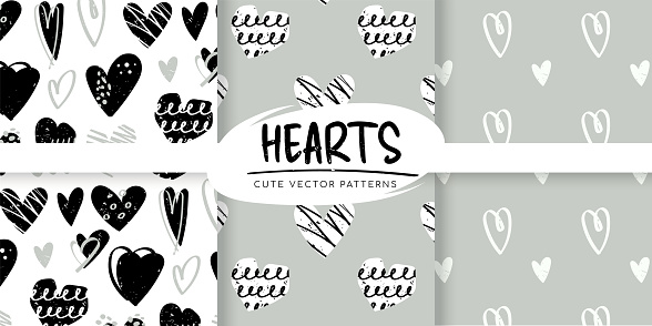 Seamless pattern with hearts and grunge texture. Fabric print for children