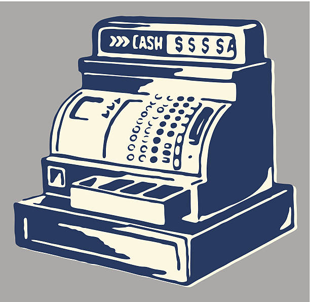 ilustraciones, imágenes clip art, dibujos animados e iconos de stock de caja registradora - cash register register wealth checkout counter