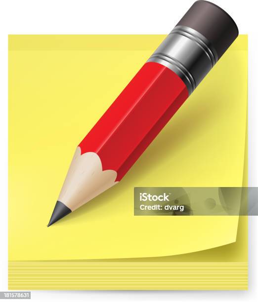 Ilustración de Adhesivo Y Lápiz y más Vectores Libres de Derechos de Amarillo - Color - Amarillo - Color, Blanco - Color, Escribir