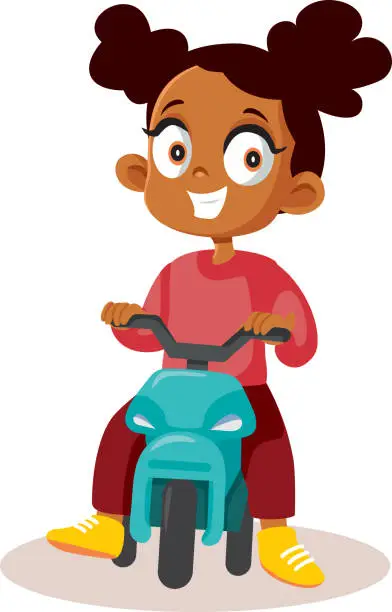 Vector illustration of Happy Little Girl Riding a Scooter Tricycle Vector Cartoon Character