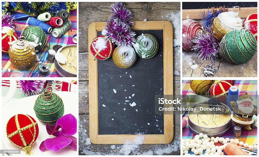 Nuovo anno collage di foto di Natale - Foto stock royalty-free di Abbigliamento