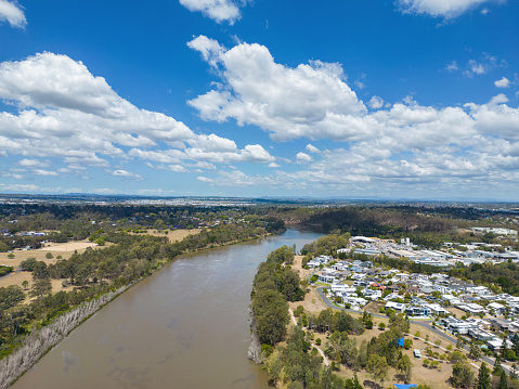 Aerial view of Brisbane River and western suburbs