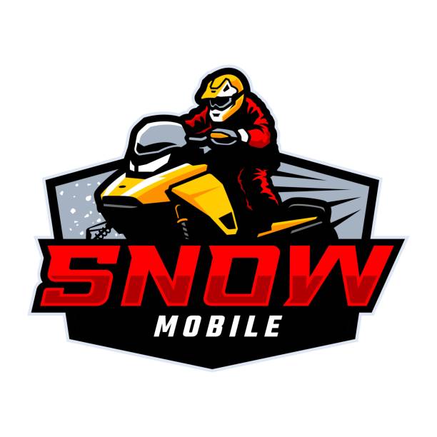 illustrations, cliparts, dessins animés et icônes de modèle de logo de course de motoneige - snow jumping snowmobiling sled