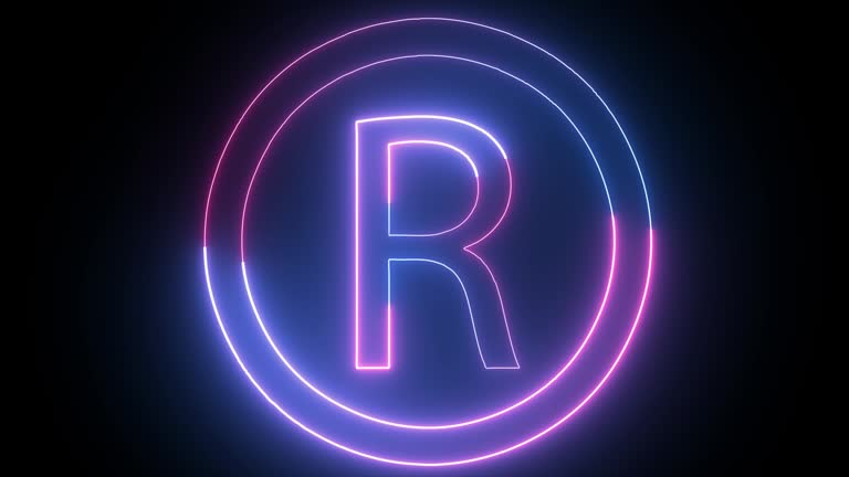 Hyperrealistic animated Neon registered symbol in trendy stylish colors. Futuristic technology - 4k