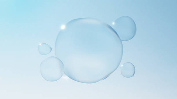 istock 3D Illustration.Multiple round liquids, water in blue sky. Background material. (horizontal) 1815909818