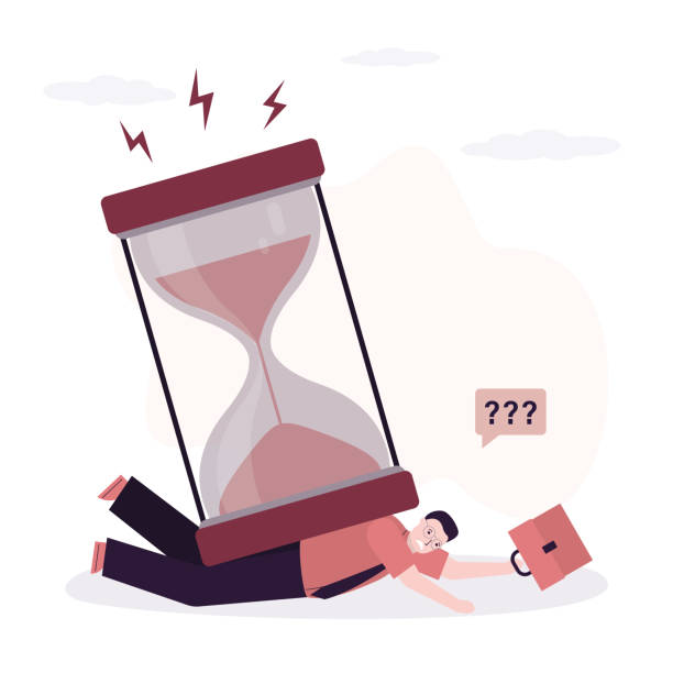 istock Deadline, depressed businessman under heavy sandglass burden. Office worker under pressure, complete work deadlines. Stressed manager because lot of work. 1815913875