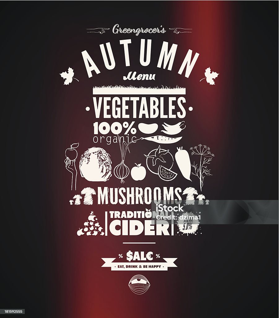 Иллюстрация винтаж графический элемент для меню на blackboard - Векторная графика Овощной магазин роялти-фри