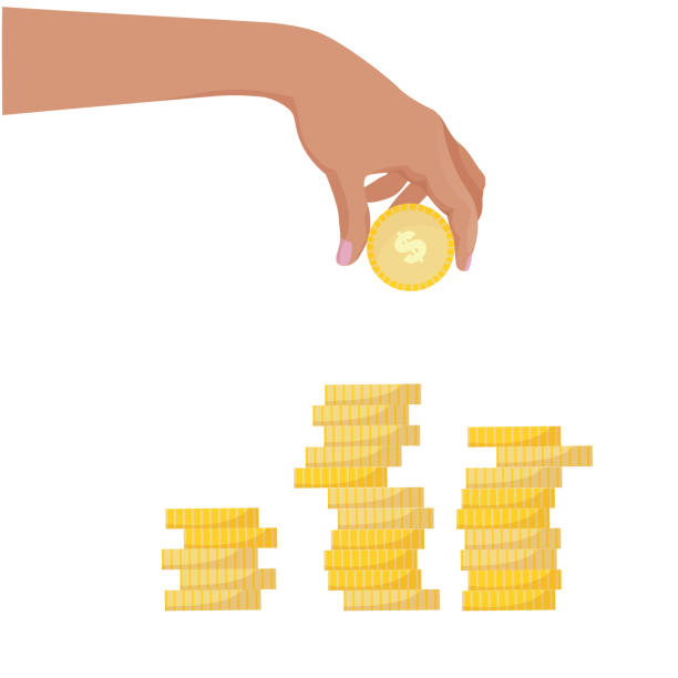 istock Hand putting gold coin on coin stack. Stack of coins to Grow Money. Saving and Investment Concept. Vector Illustration isolated on white background. 1815935796