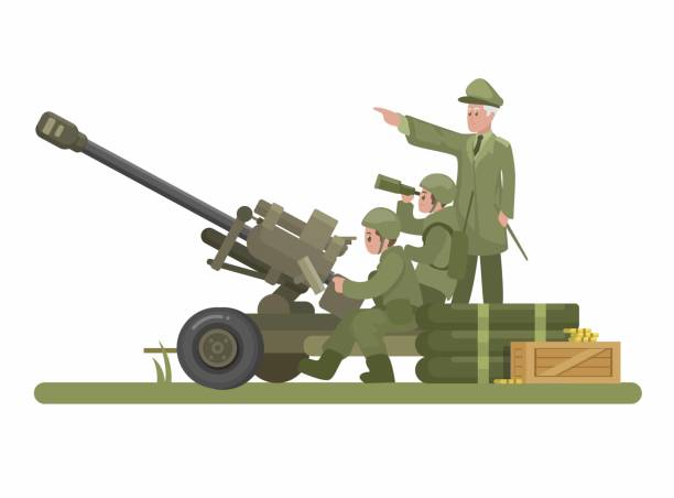 육군 포병, 총, 무기, 만화, 삽화 벡터 - sergeant army pointing armed forces stock illustrations
