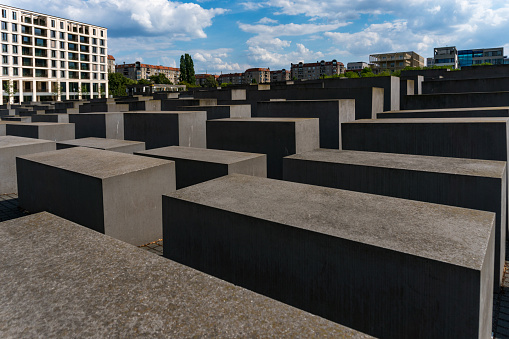 Berlin, Germany-august 9, 2022:view of the Memorial to the Murdered Jews of Europe on Berlin during a sunny day