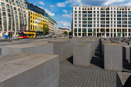 Berlin, Germany-august 9, 2022:view of the Memorial to the Murdered Jews of Europe on Berlin during a sunny day