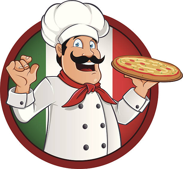 пицца шеф-повара - длинные усы stock illustrations
