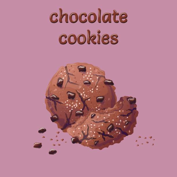 istock Chocolate Cookies. Vector crunchy dessert with pieces of chocolate. Vector illustration in cartoon style.A piece of finished chocolate chip cookies with scattered crumbs. Vector layout for print, postcard, poster, banner. 1815967521