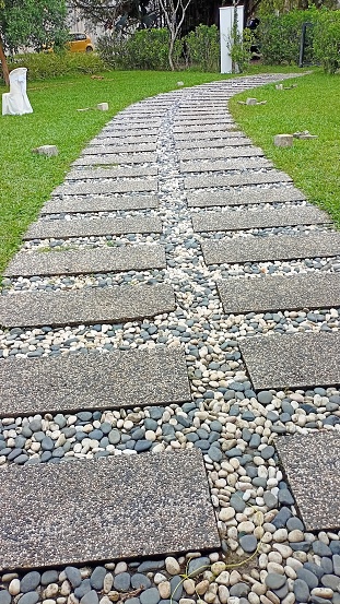 Rock stone walkaway in a garden