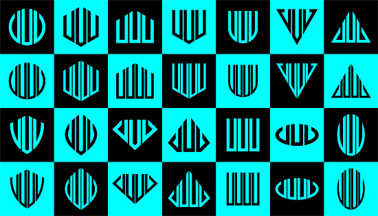 Simple geometric line abstract shape letter U UUU UUUU brand design set