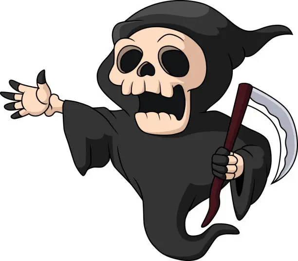 Vector illustration of Cute grim reaper cartoon on white background