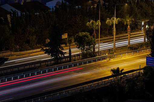 Night road with car headlights