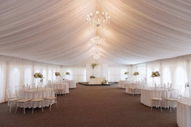 istock White tent with tables for wedding 1815987805