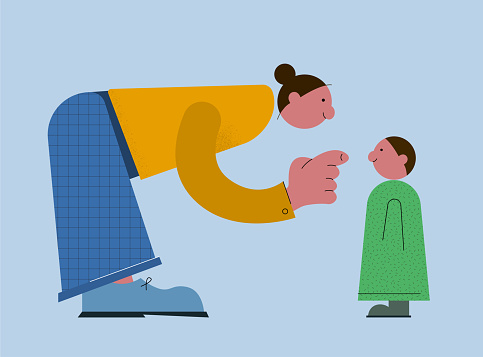Modern vector illustration of an adult giving advice to a child